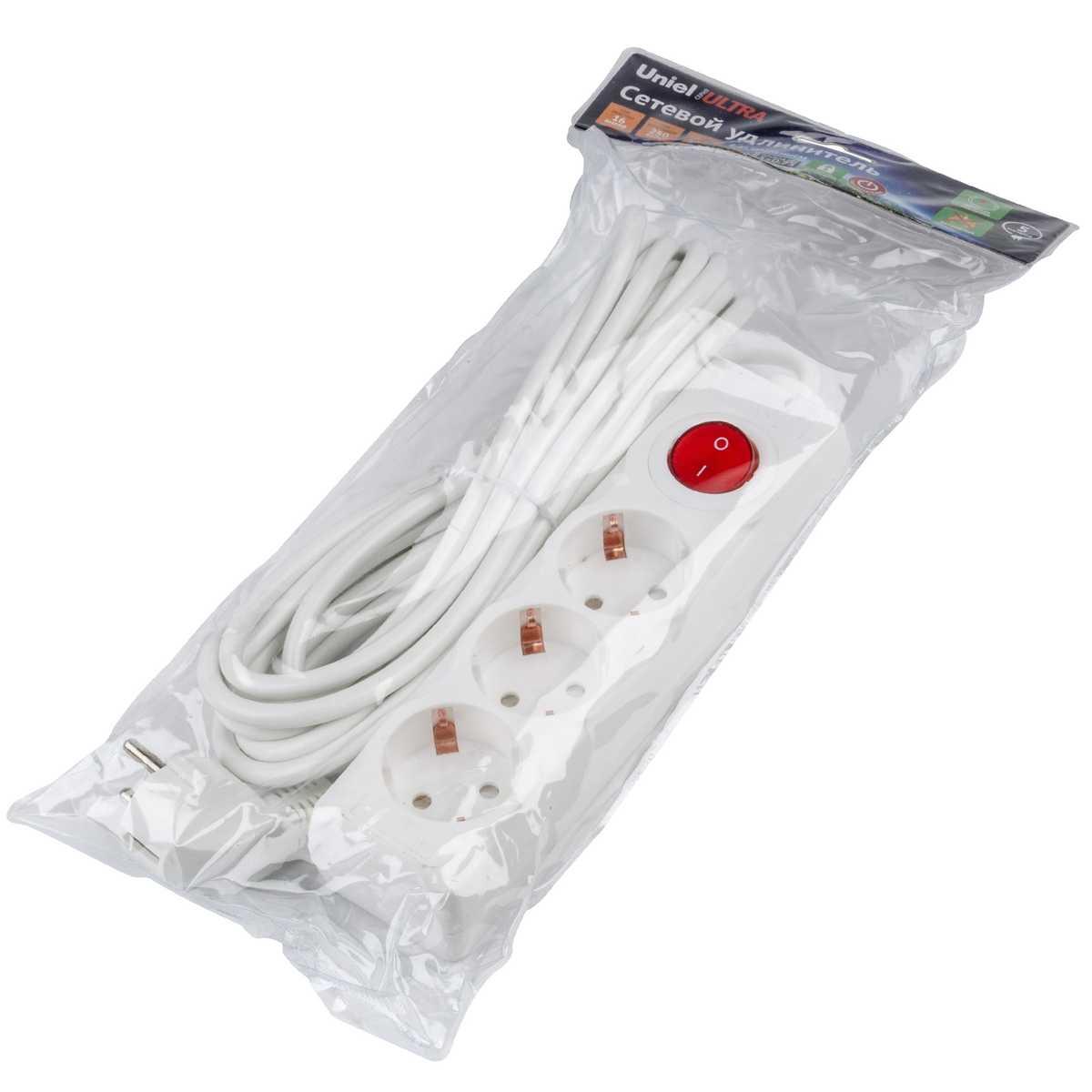 фото удлинитель uniel ultra 3гн х 5м с/з s-gcu3-5b white ul-00010018 | 220svet.ru