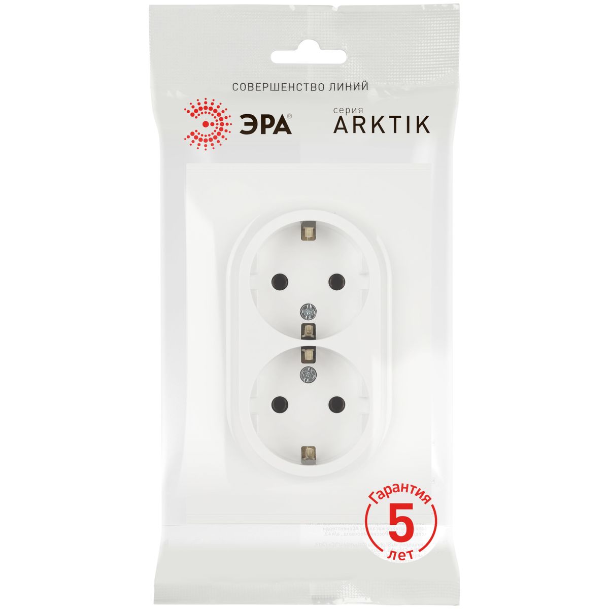 фото розетка эра arktik 16-2105-08 двойная с заземлением 2x2p+e schuko со шторками 16а-250в белый матовый б0070461 | 220svet.ru