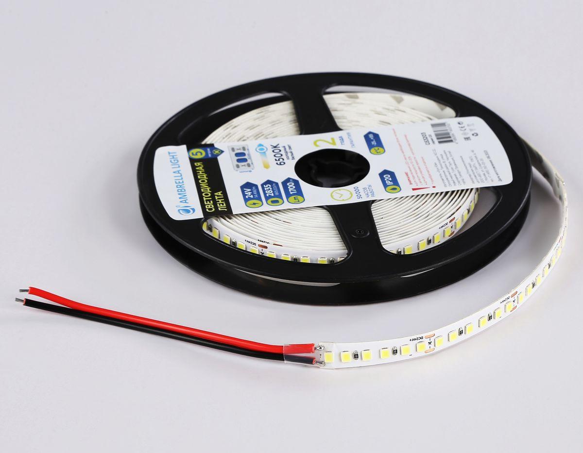 фото светодиодная лента холодный белый ambrella light 14,4w/m 180led/m 2835smd 6500к 5m gs3203 | 220svet.ru