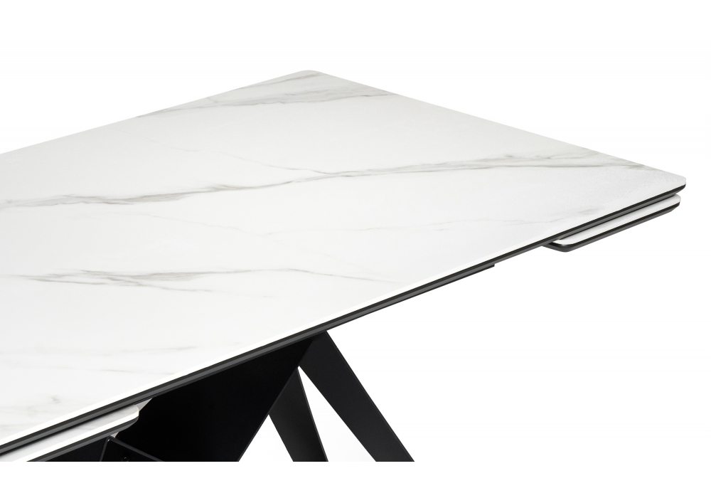 фото керамический стол раздвижной woodville блэкберн 160(220)х89 белый мрамор snow white / черный 625943 | 220svet.ru