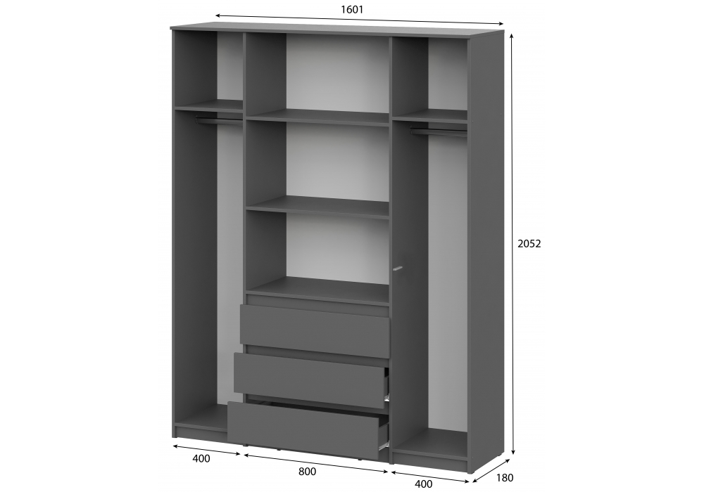 фото шкаф четырехстворчатый woodville сибити графит серый 582763 | 220svet.ru
