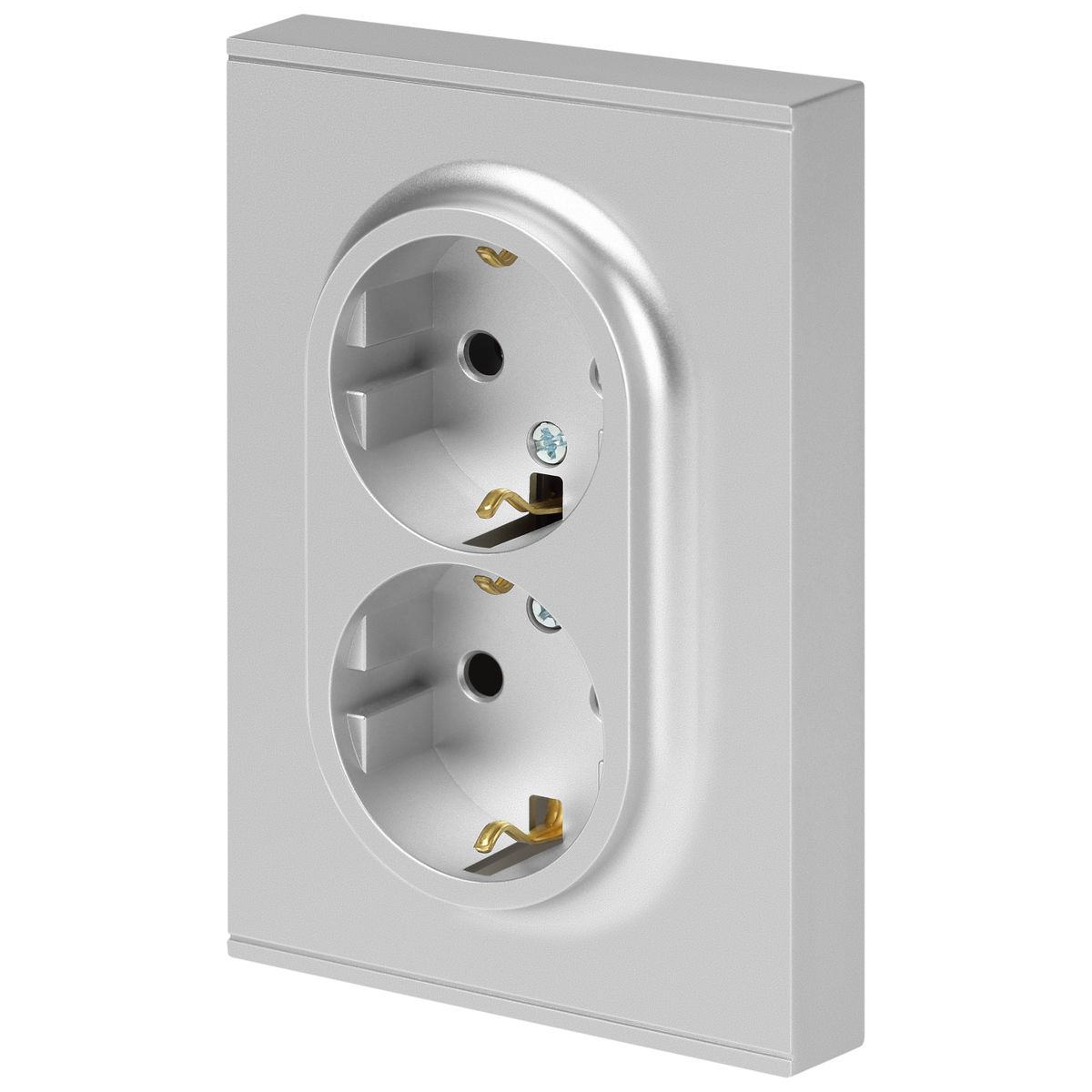 фото розетка эра arktik 16-2105-03 двойная с заземлением 2x2p+e schuko со шторками 16а-250в алюминий б0070456 | 220svet.ru