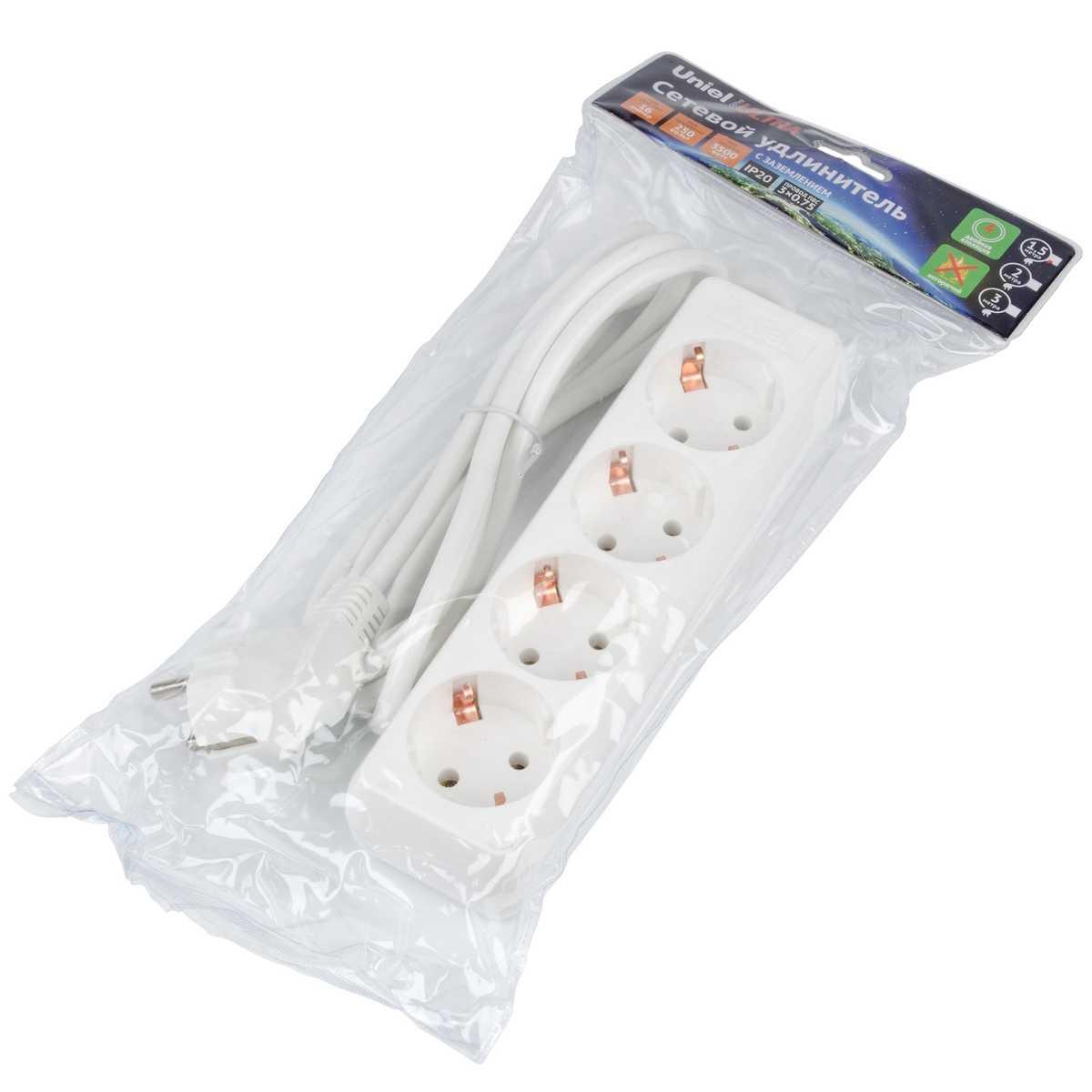 фото удлинитель uniel ultra 4гн х 1,5м с/з s-gcu4-1,5 white ul-00010005 | 220svet.ru