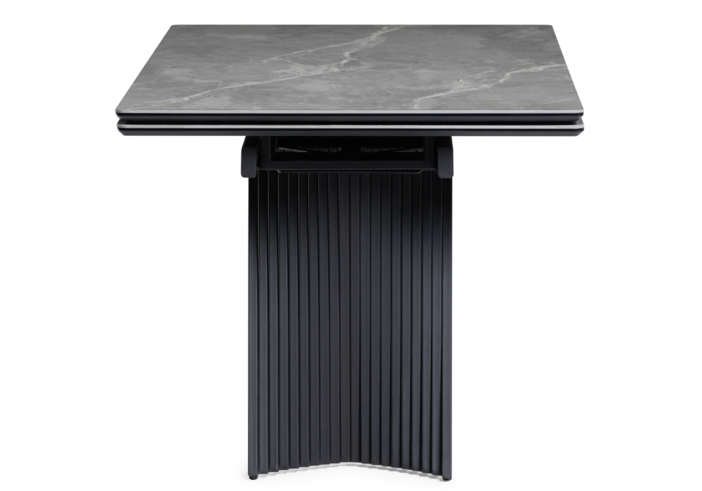 фото керамический стол раскладной woodville вейв 140(200)х80 серый мрамор larka grey / черный 626003 | 220svet.ru