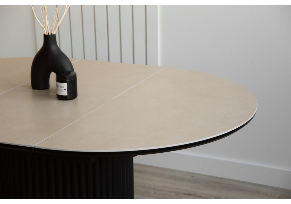 фото керамический стол раскладной woodville стивен 100(140) okara light yellow / черный 664695 | 220svet.ru