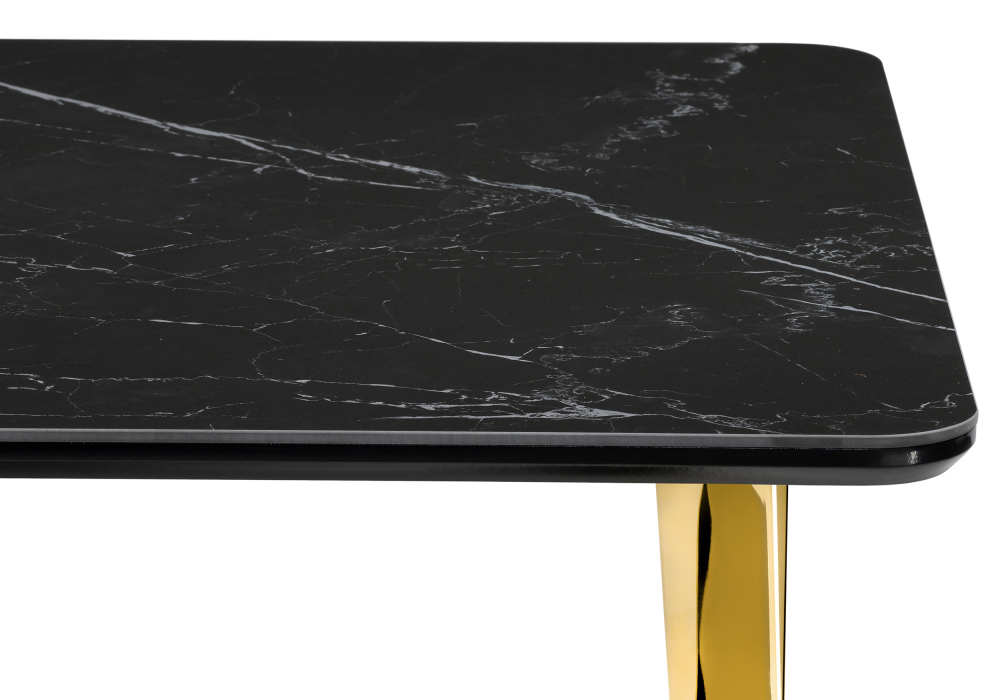 фото керамический стол woodville селена 3 160х90 черный мрамор / золото 606409 | 220svet.ru