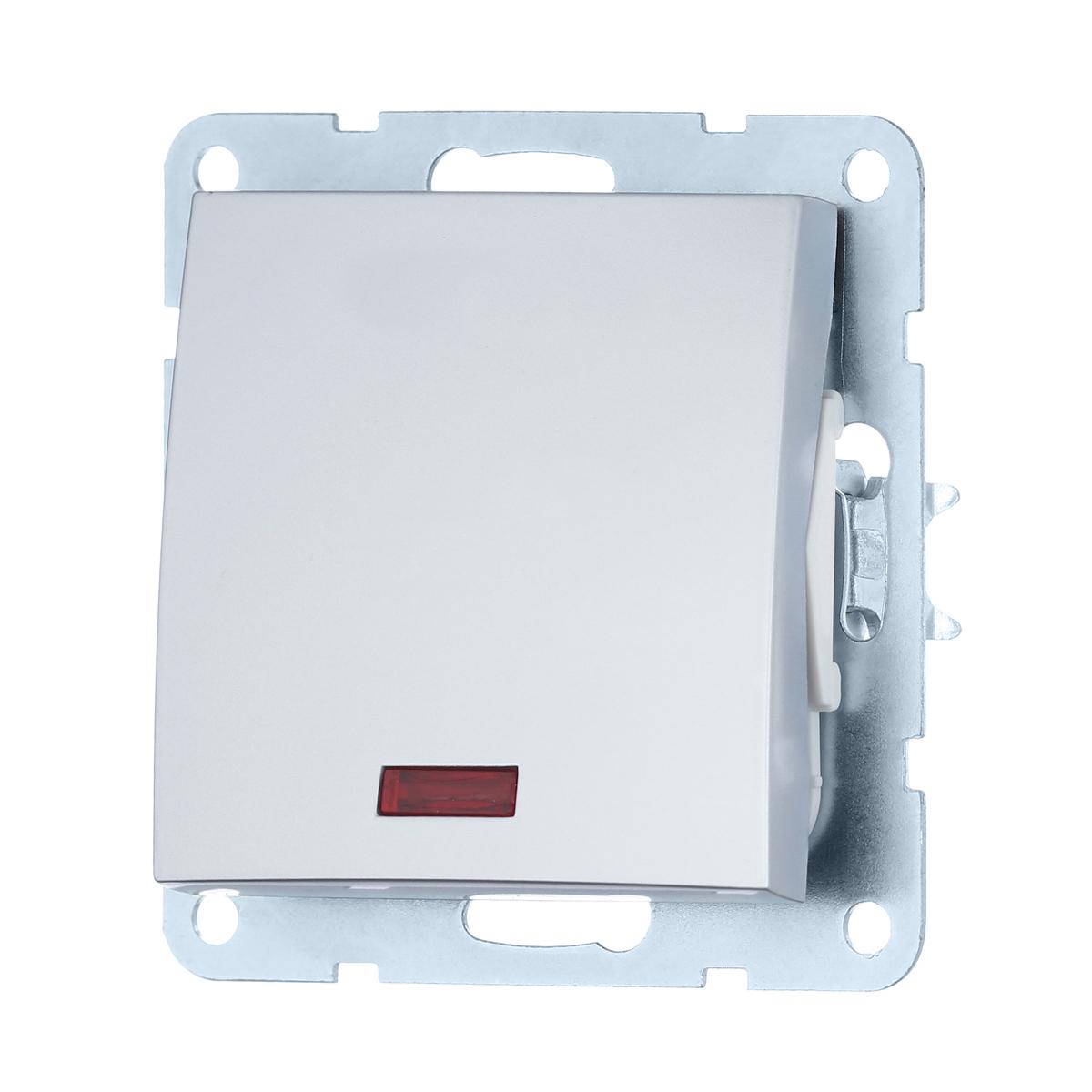 фото переключатель lk studio 1-кл., на 2 направления, c индикатором (схема 6l) 16 a, 250 b (серебристый металлик) lk60 860403-1 | 220svet.ru