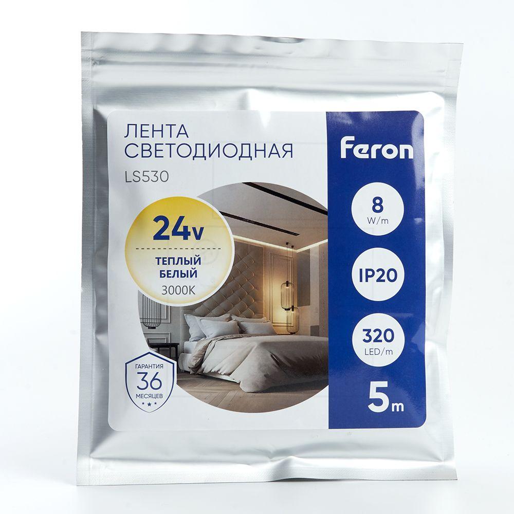 фото светодиодная лента feron 8w/m 320led/m 2110smd теплый белый 5m ls530 48263 | 220svet.ru
