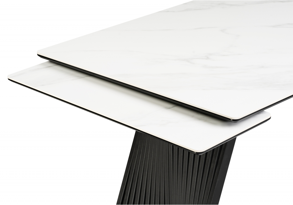 фото керамический стол раздвижной woodville вейв 160(220)х89х75 белый мрамор snow white / черный 612186 | 220svet.ru